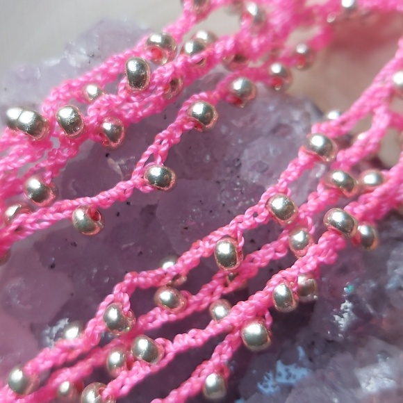 Pink Wrap Necklace, Bohemian, Beachy, Summer, Handcrafted - Picture 12 of 14